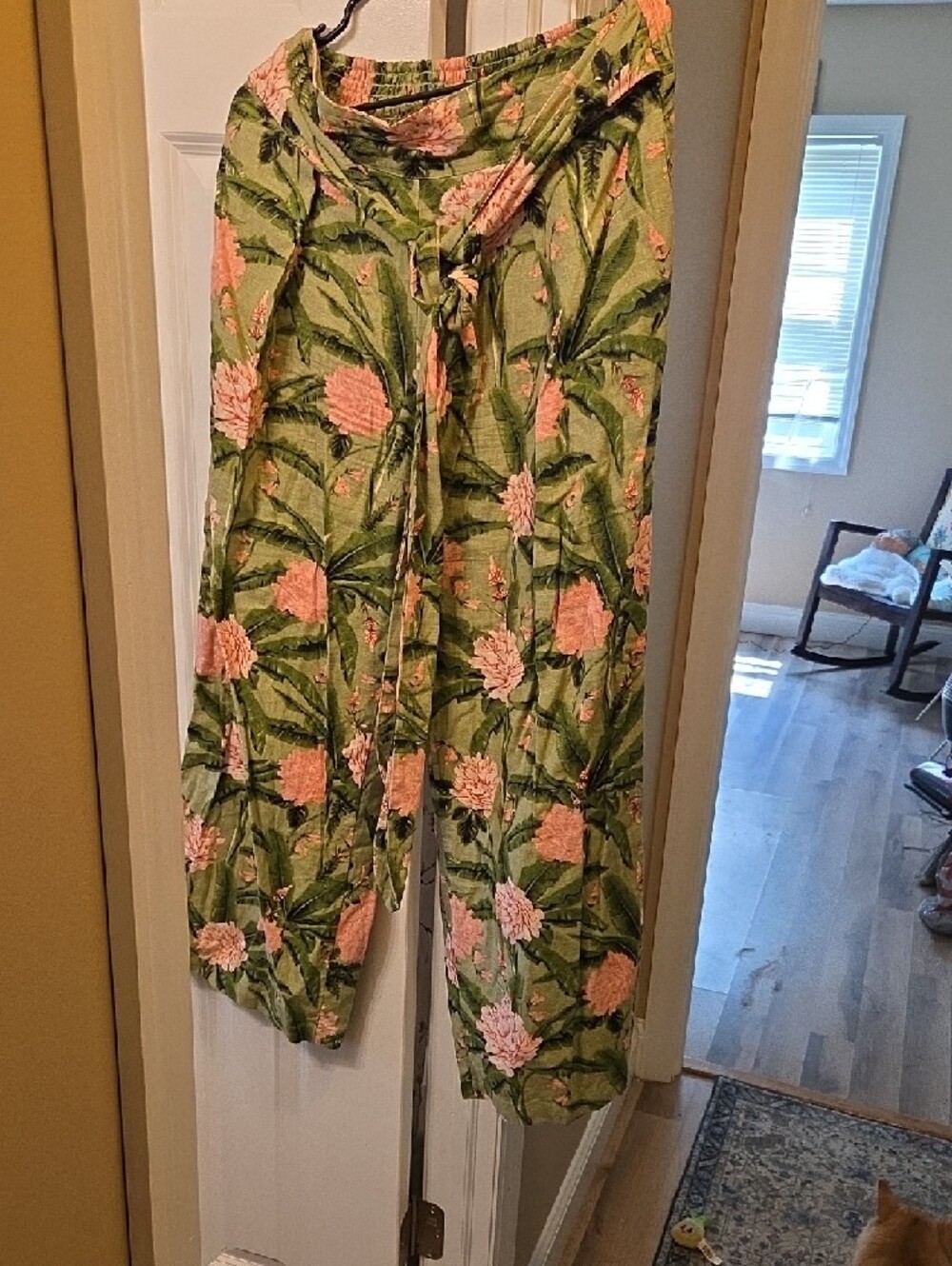 Agua Bendita Green Slacks with Pink Floral Tie Waist - Picture 6 of 7